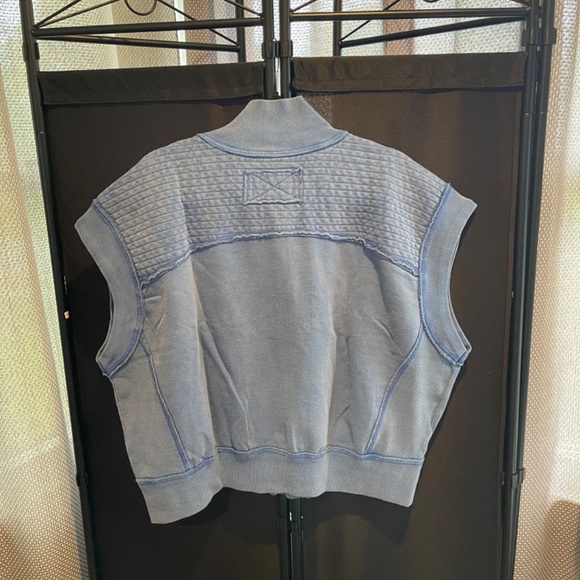 NWT Free People We the Free Tolly Cotton Fleece Short Sleeve Jacket, Blue, XL - Picture 2 of 10